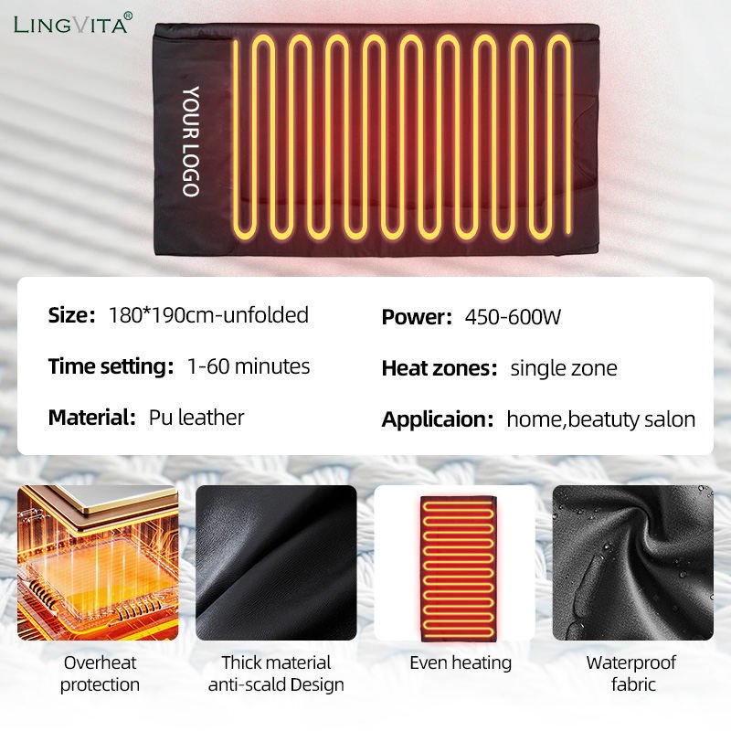 Lingvita PU Leather Sauna Blanket 1 Zone Heat 600W Handheld Controller 180 190cm - Image 4