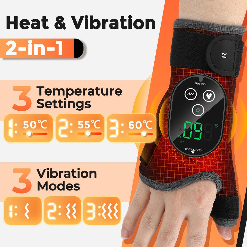 Wireless Electric Hot Compress Wrist Support Hand Pain Relief Massager Belt with Heat Vibration Massage Wrist Brace - Image 2