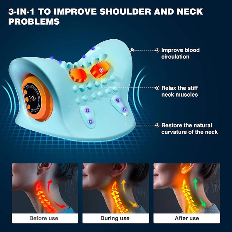Cervical Neck Massager Stretching Massage Pillow Therapeutic Vibrating Neck Back Stretcher for Pain - Image 3
