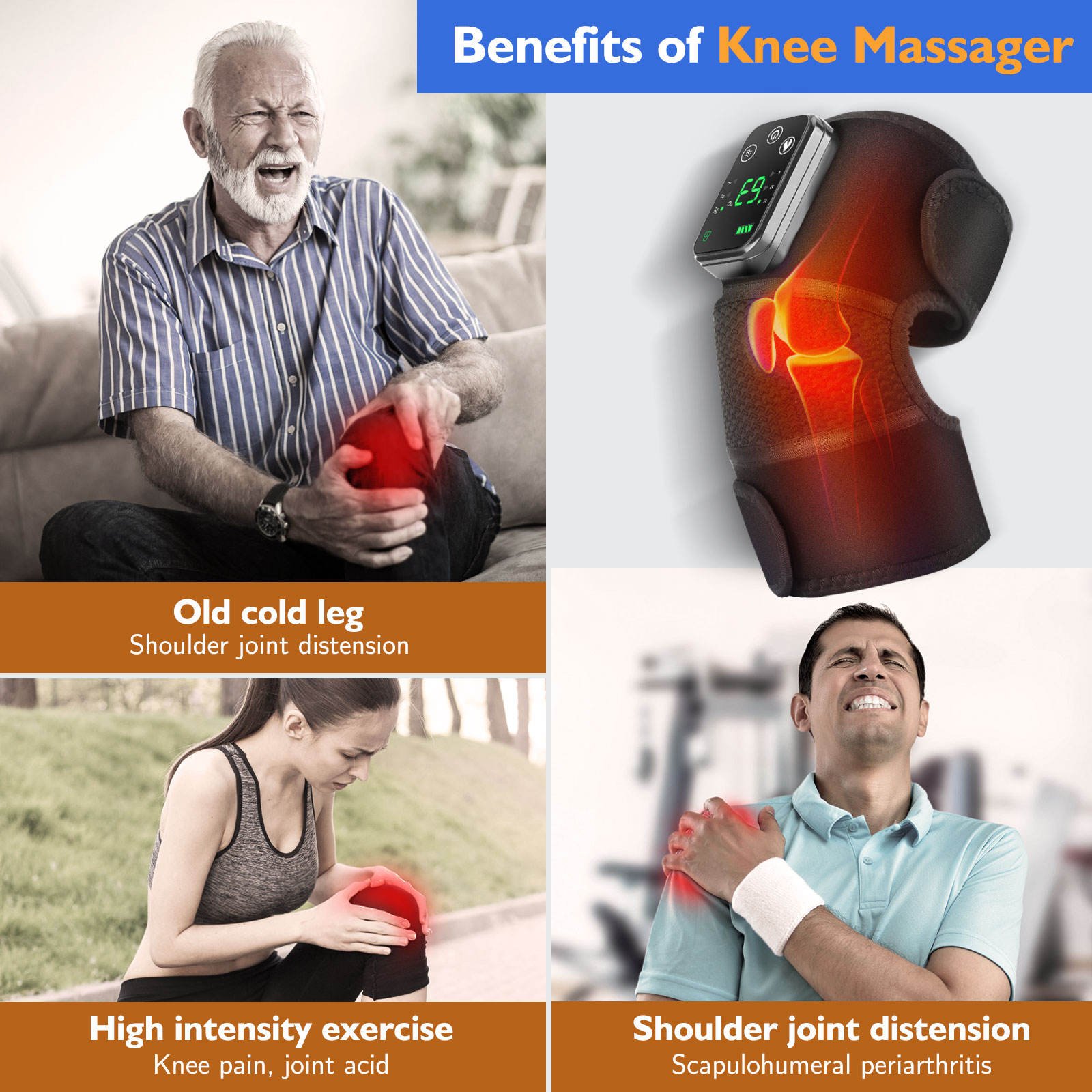 Rechargeable Electric Vibration Heating Elbow Shoulder Wrap Pad Knee Massager with Heat - Image 2