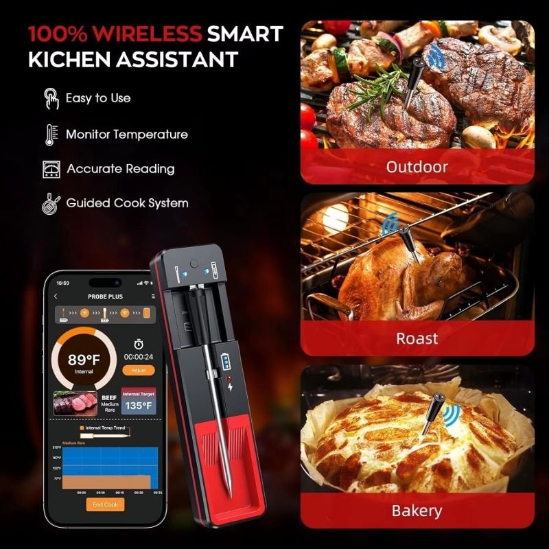 Bluetooth Wireless Meat Thermometer with Wireless Cooking Thermometers Range for Grilling Meat Thermometer Wireless - Image 3