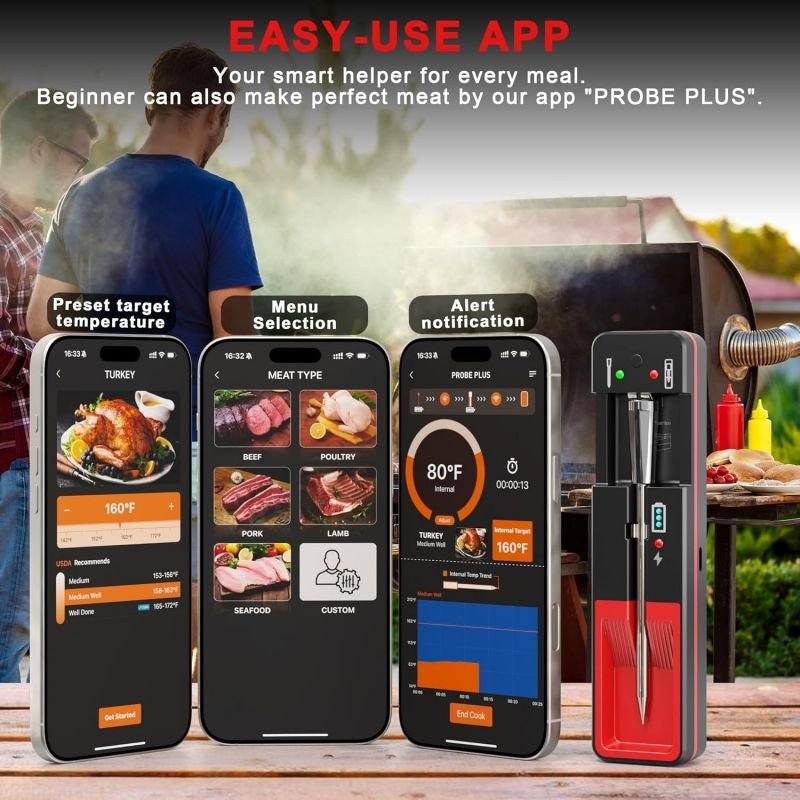 Bluetooth Wireless Meat Thermometer with Wireless Cooking Thermometers Range for Grilling Meat Thermometer Wireless - Image 2