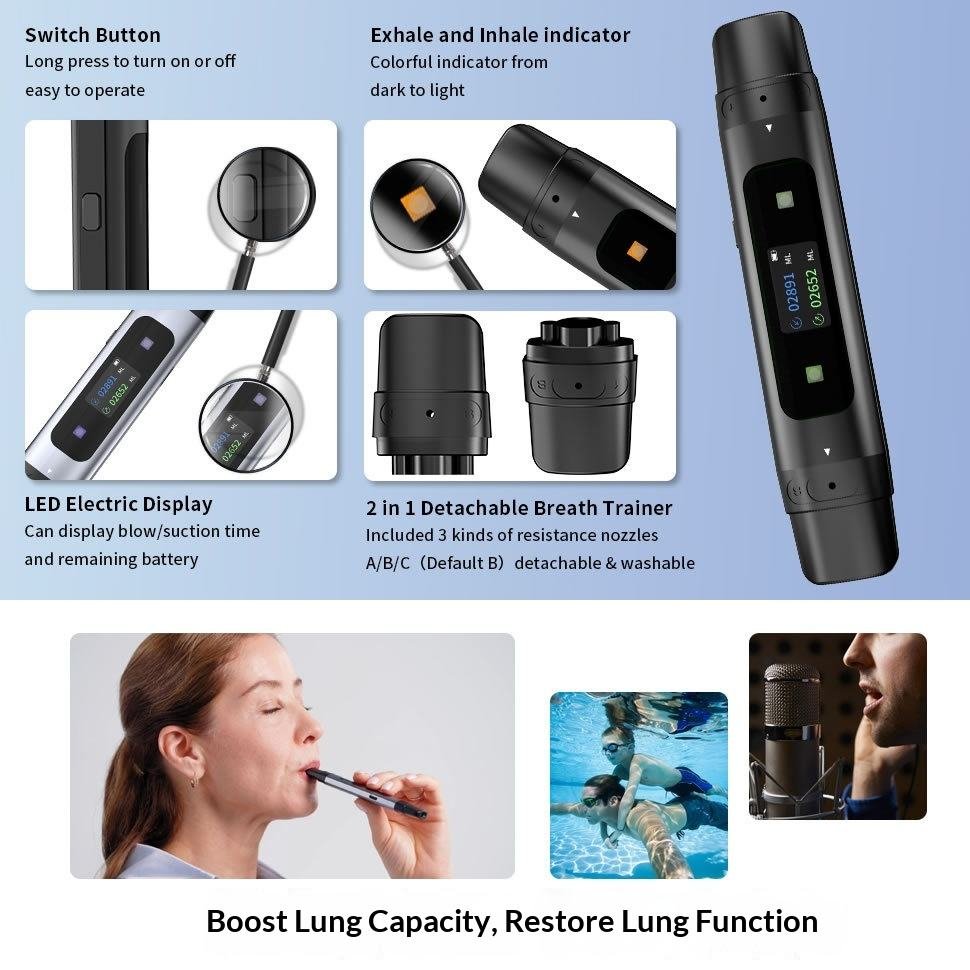 Breathing Trainer Lung Capacity Tester Smart Resistance Breathing Device Rechargeable Model M8 - Image 3